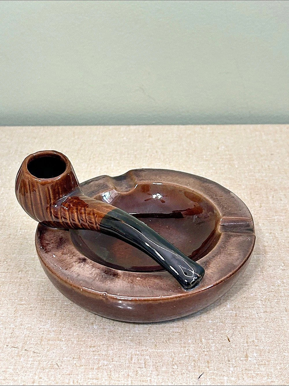 Vintage Mid Century Glazed Ceramic Pipe Ashtray
